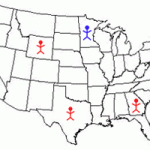 Map showing stick figures in different US states with arrows between them.